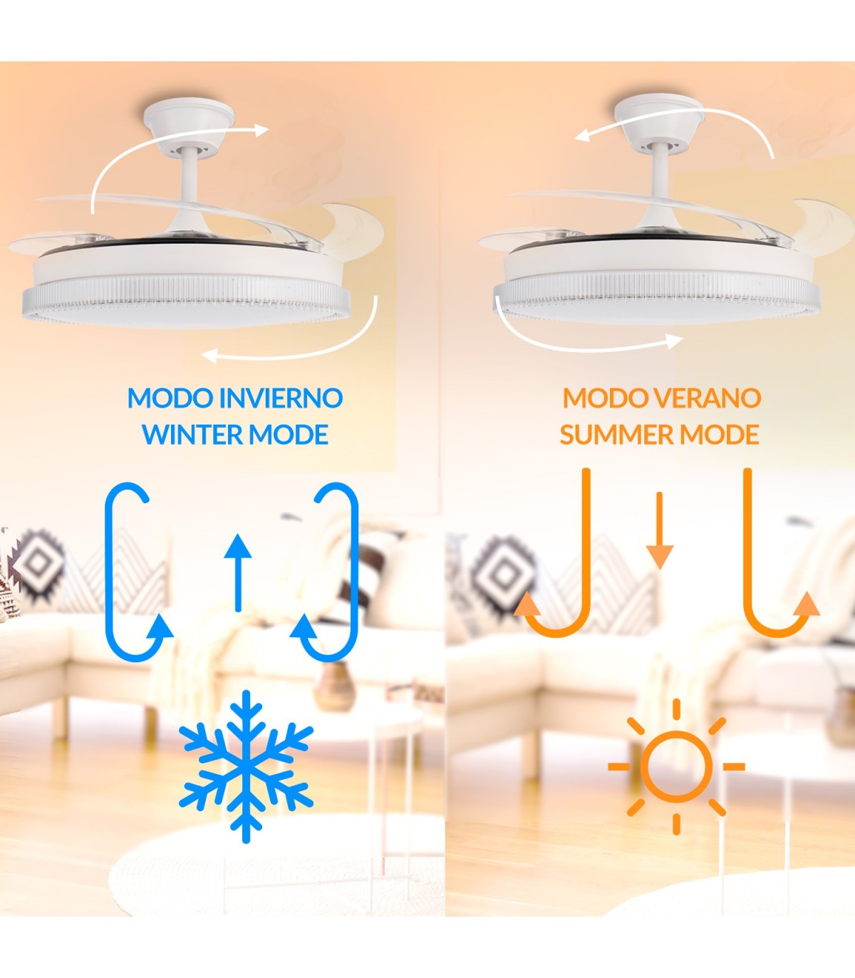 Ventilador WHITE DIAMOND DC 43W 3800Lm 4 Aspas CCT