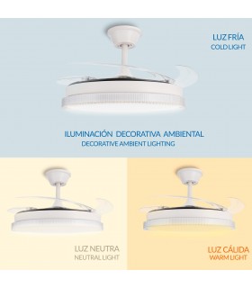 Ventilador WHITE DIAMOND DC 43W 3800Lm 4 Aspas CCT