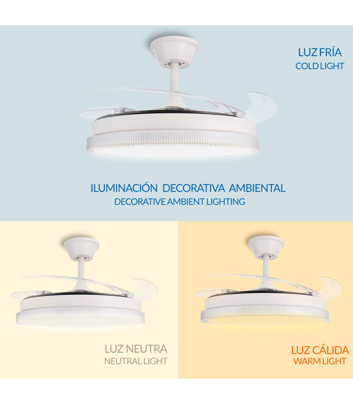Ventilador WHITE DIAMOND DC 43W 3800Lm 4 Aspas CCT