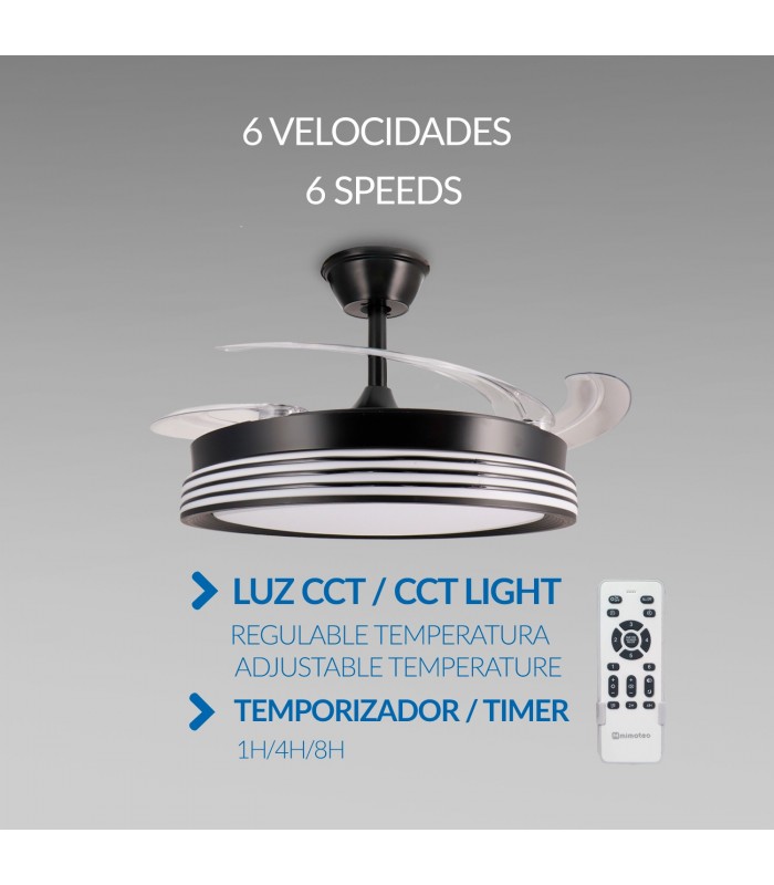 Ventilador BLACK ALINE DC 43W 3800Lm 4 Aspas CCT