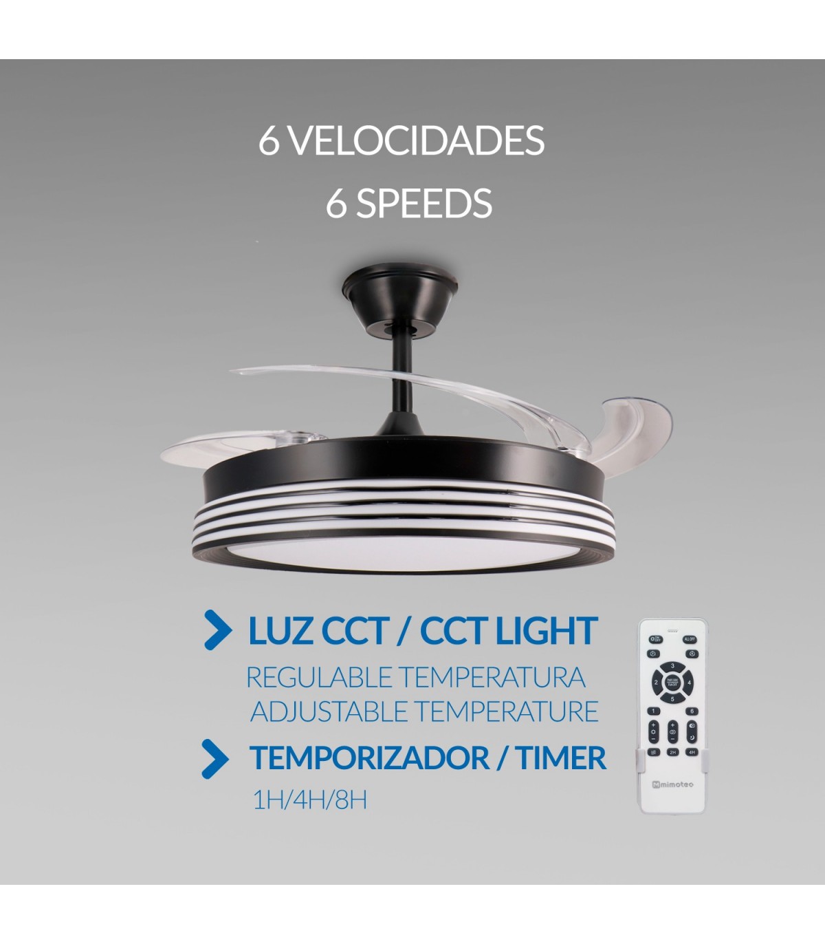 Ventilador BLACK ALINE DC 43W 3800Lm 4 Aspas CCT
