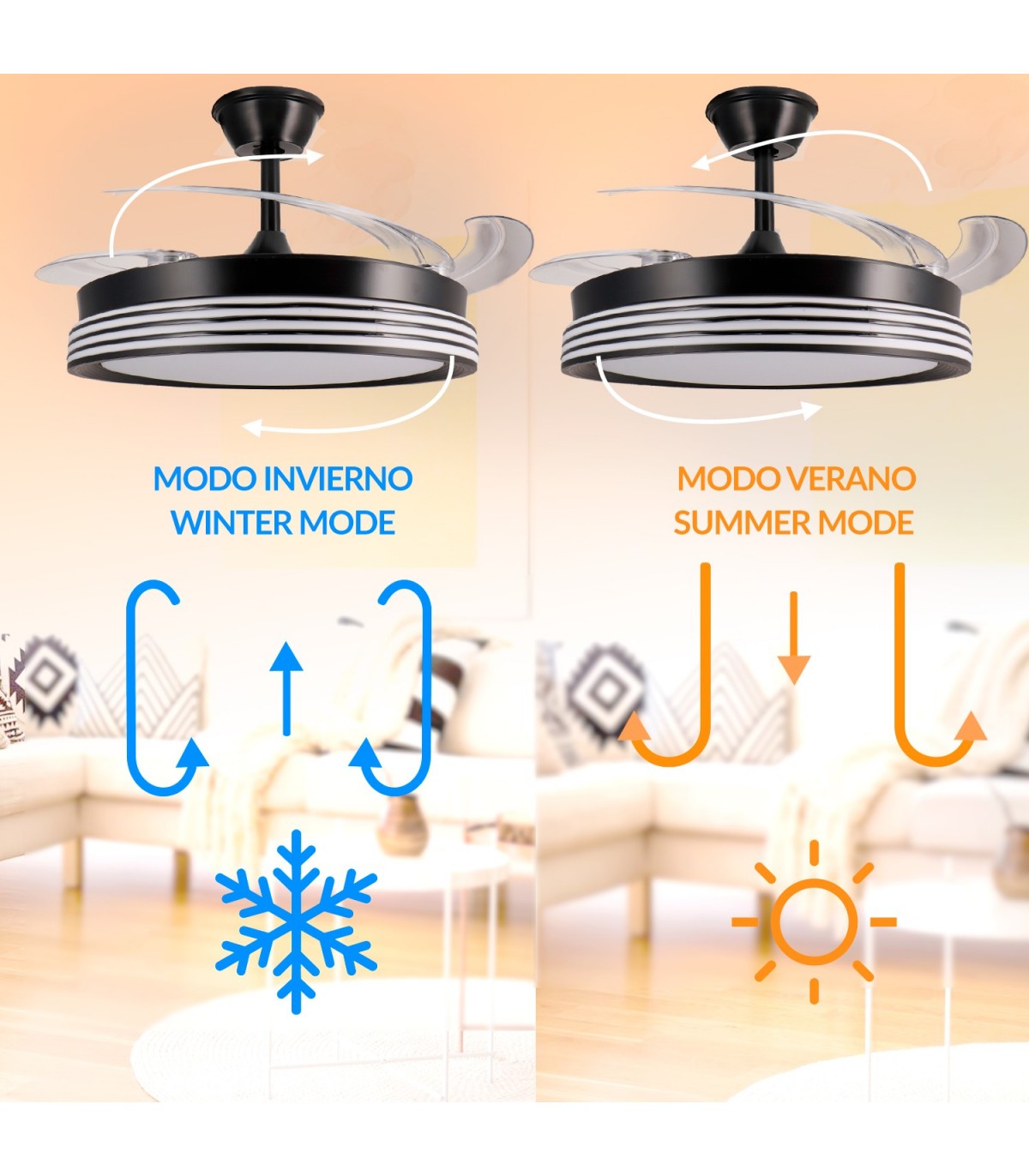 Ventilador BLACK ALINE DC 43W 3800Lm 4 Aspas CCT