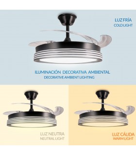 Ventilador BLACK ALINE DC 43W 3800Lm 4 Aspas CCT