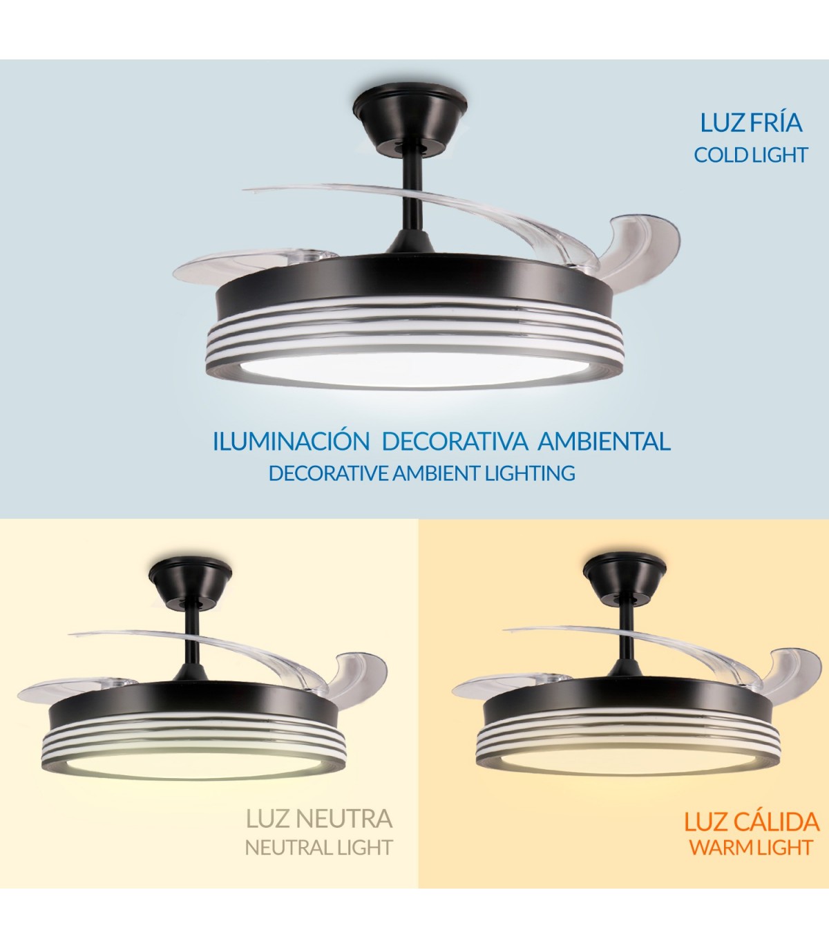 Ventilador BLACK ALINE DC 43W 3800Lm 4 Aspas CCT