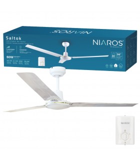 Ventilador De Techo Saltok Blanco AC Sin Luz 3 Aspas 142D