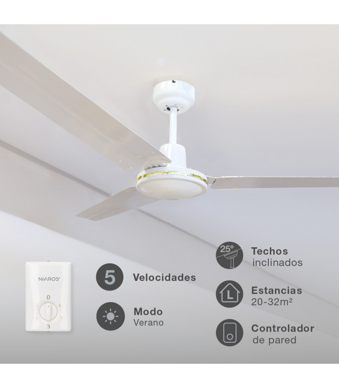 Ventilador De Techo Saltok Blanco AC Sin Luz 3 Aspas 142D