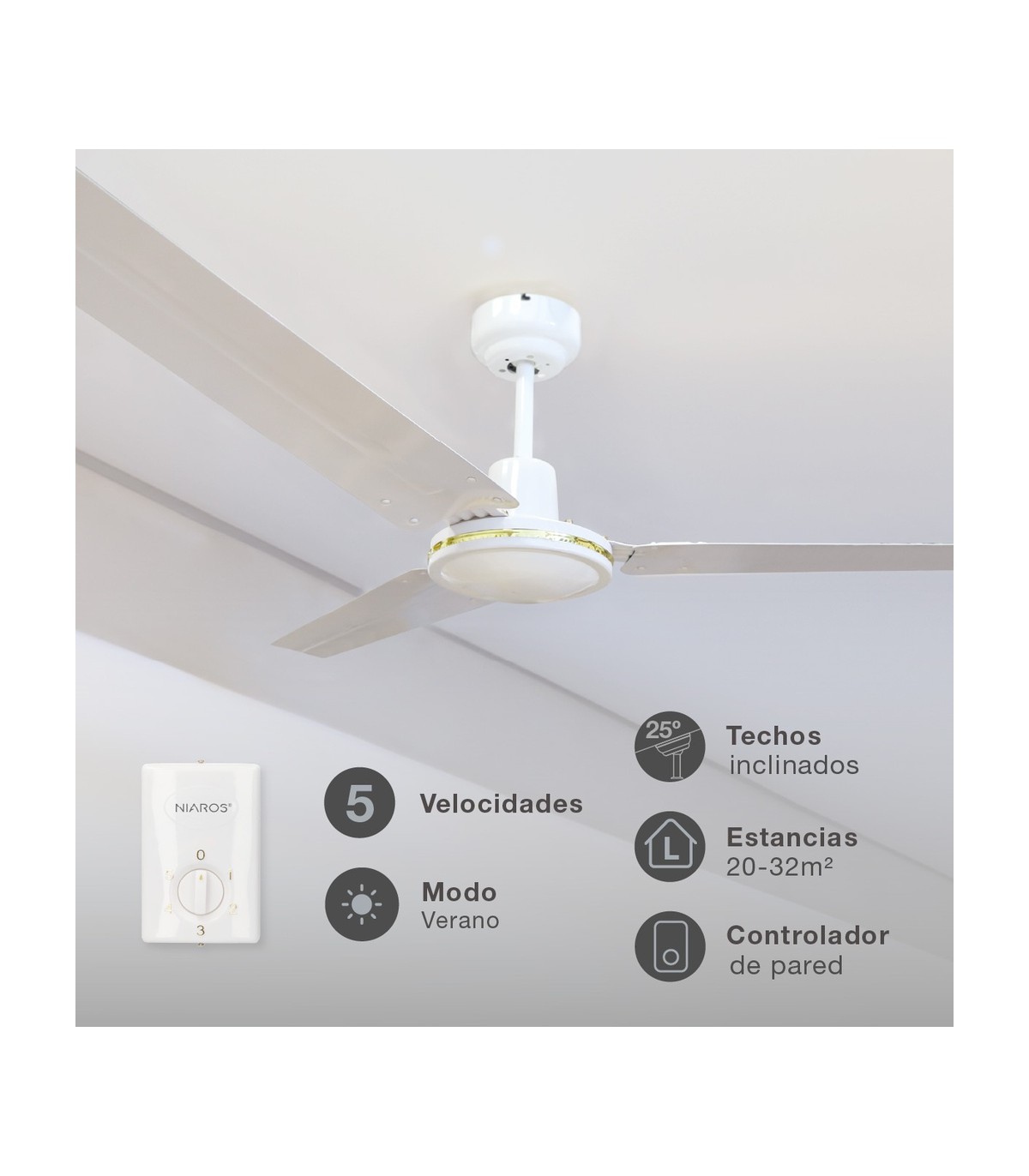 Ventilador De Techo Saltok Blanco AC Sin Luz 3 Aspas 142D