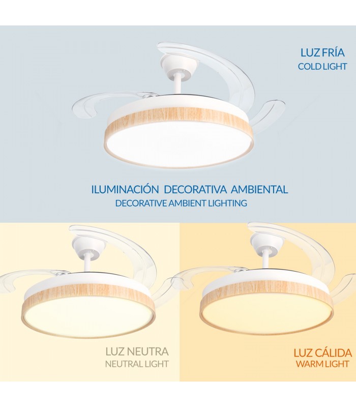 Ventilador WHITE PLANT DC 43W 3800Lm 4 Aspas CCT