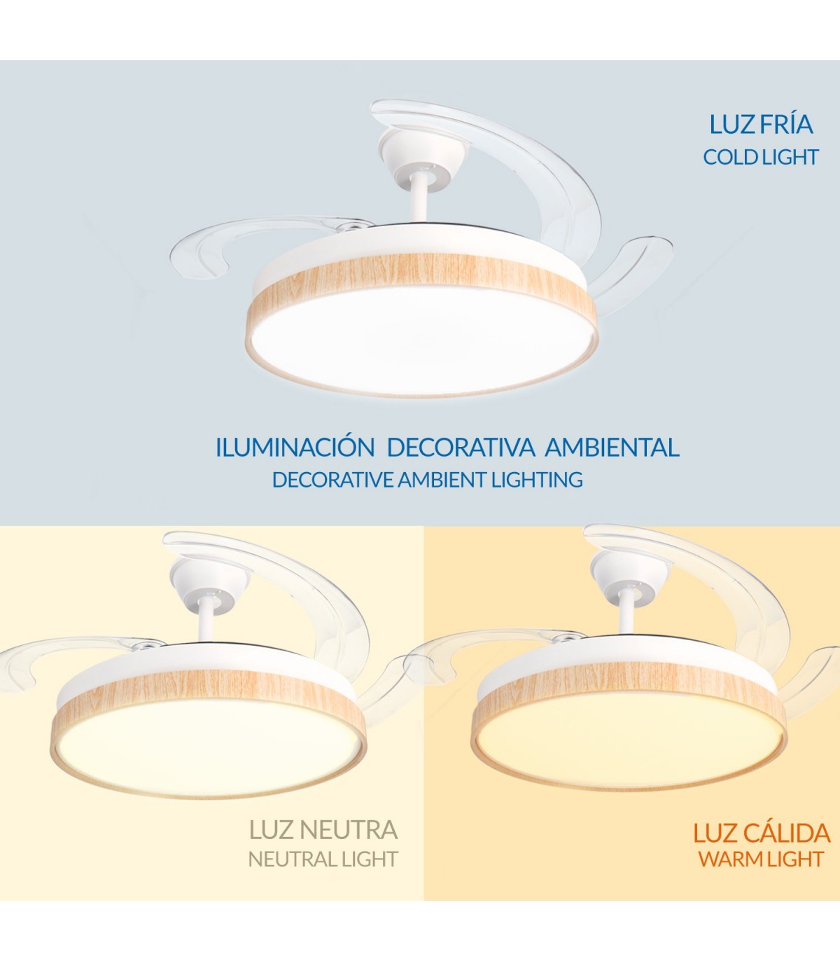 Ventilador WHITE PLANT DC 43W 3800Lm 4 Aspas CCT