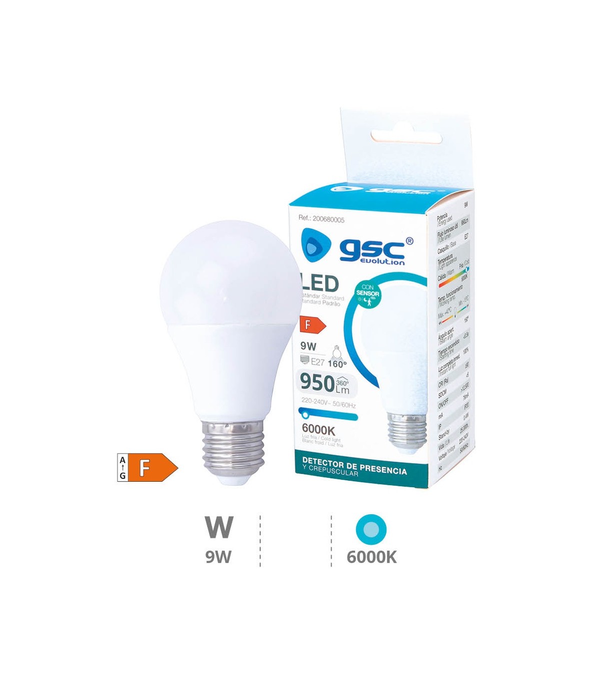 Bombilla Led 9W 950LM E27 Con Sensor Crepuscular + Presencia