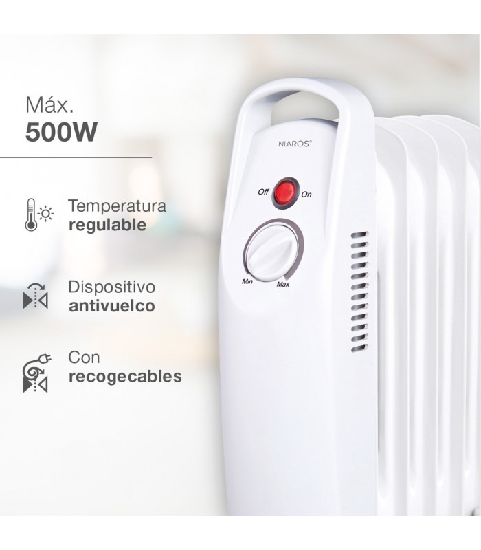 Radiador de Aceite Mini ELDERE 500W Blanco 5 Elementos