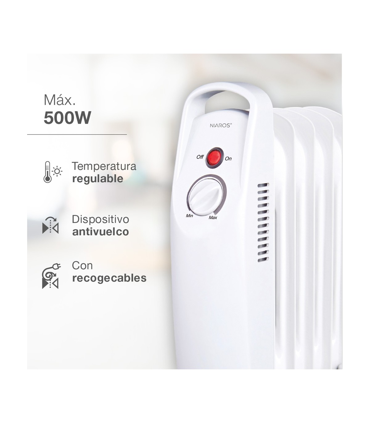 Radiador de Aceite Mini ELDERE 500W Blanco 5 Elementos
