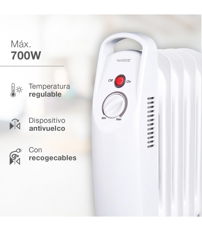 Radiador de Aceite Mini ELDERE 700W Blanco 7 Elementos