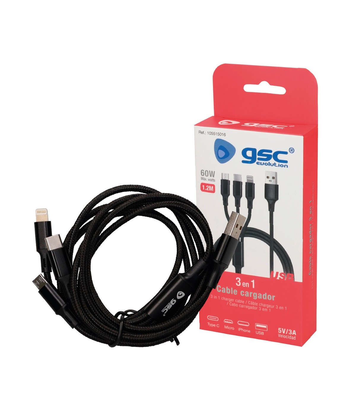 Cable USB Macho a Multicarga Nylon 1.2m