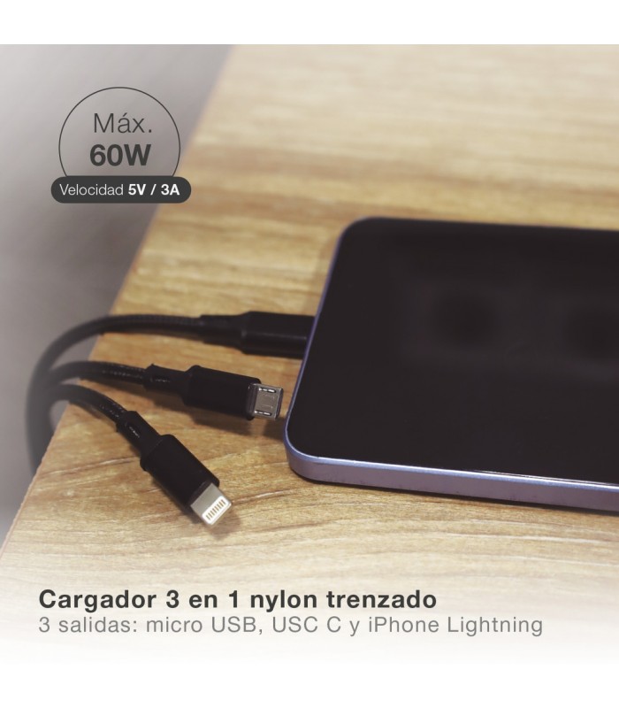 Cable USB Macho a Multicarga Nylon 1.2m