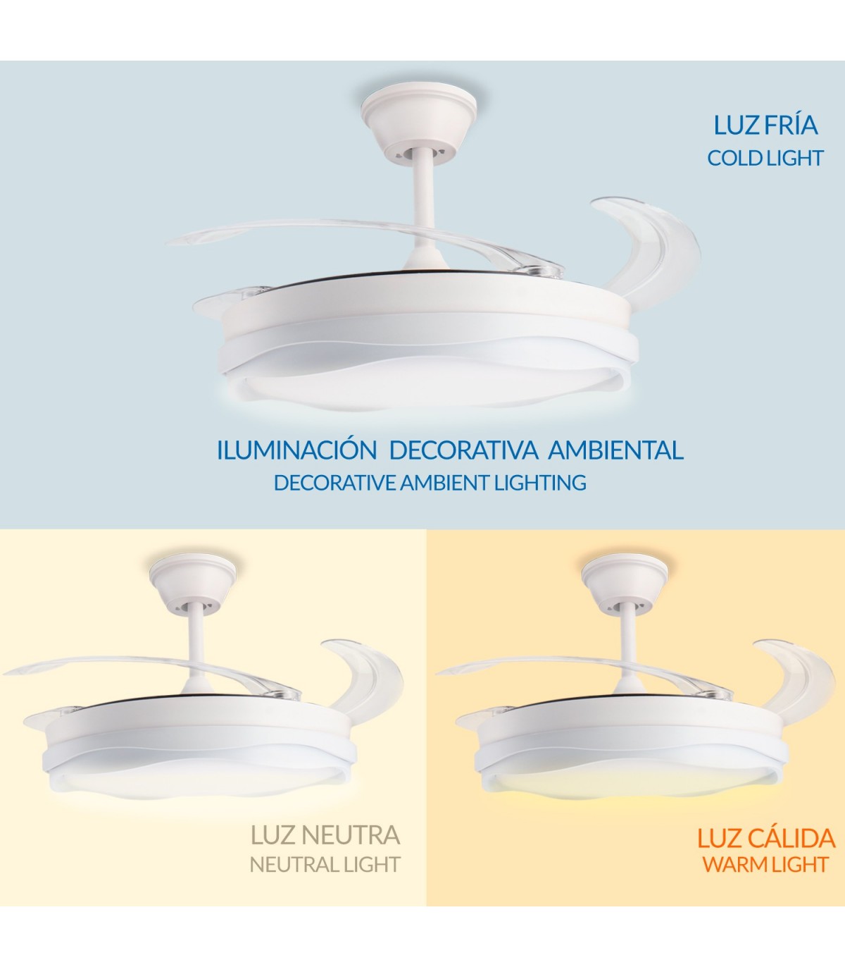 Ventilador WHITE DARY DC 43W 3800Lm 4 Aspas CCT