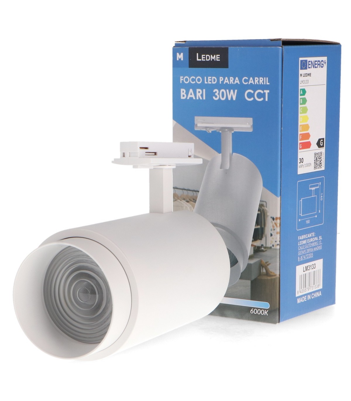 Foco Carril Monofásico WHITE BARI Regulable 30W 2800LM 15-60º CCT