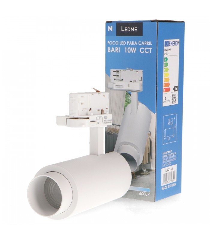 Foco Carril Trifásico WHITE BARI Regulable 10W 930LM 15-60º CCT