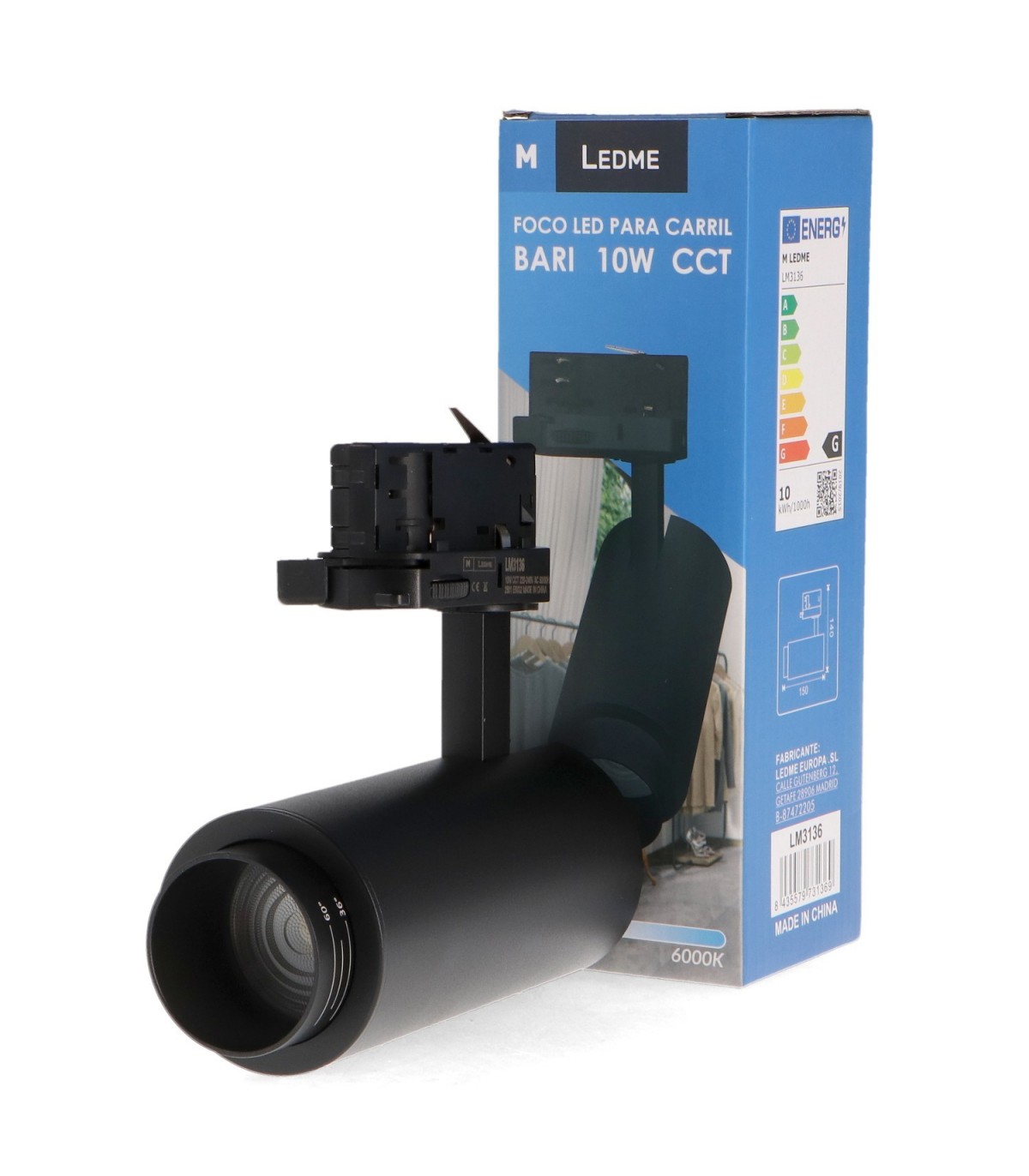 Foco Carril Trifásico BLACK BARI Regulable 10W 930LM 15-60º CCT