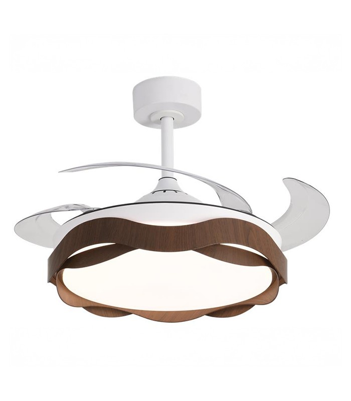Ventilador ONDAS DC 72W 6480Lm 4 Aspas Blanco/Roble CCT
