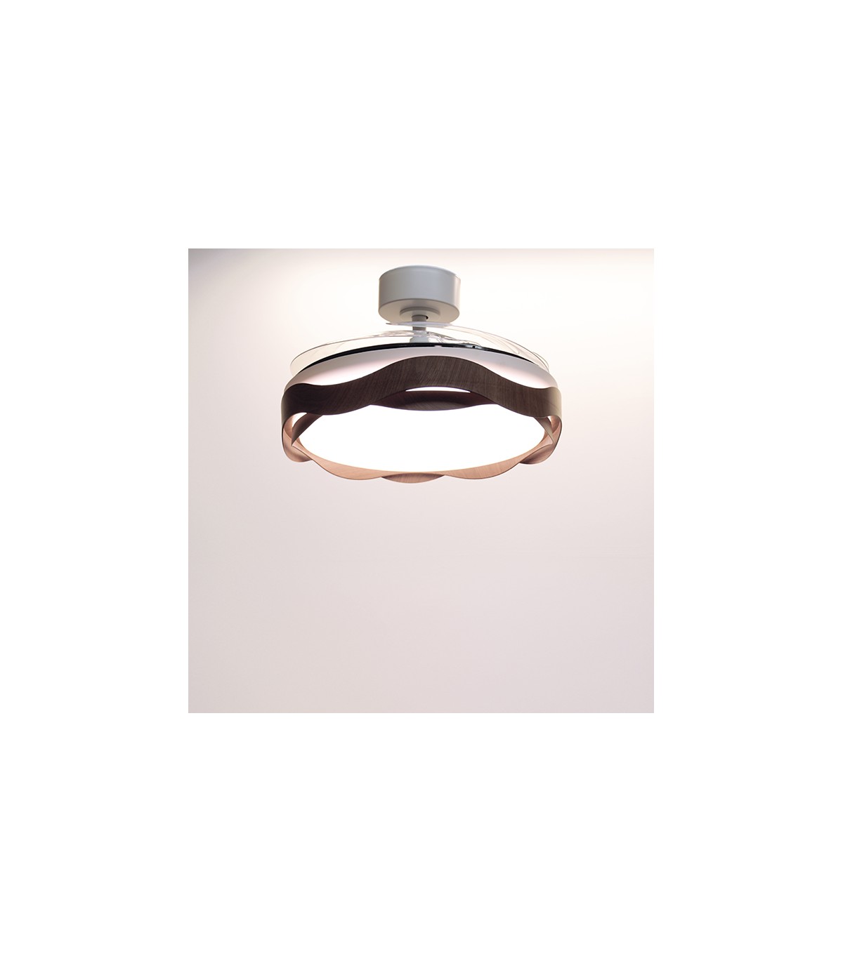 Ventilador ONDAS DC 72W 6480Lm 4 Aspas Blanco/Roble CCT