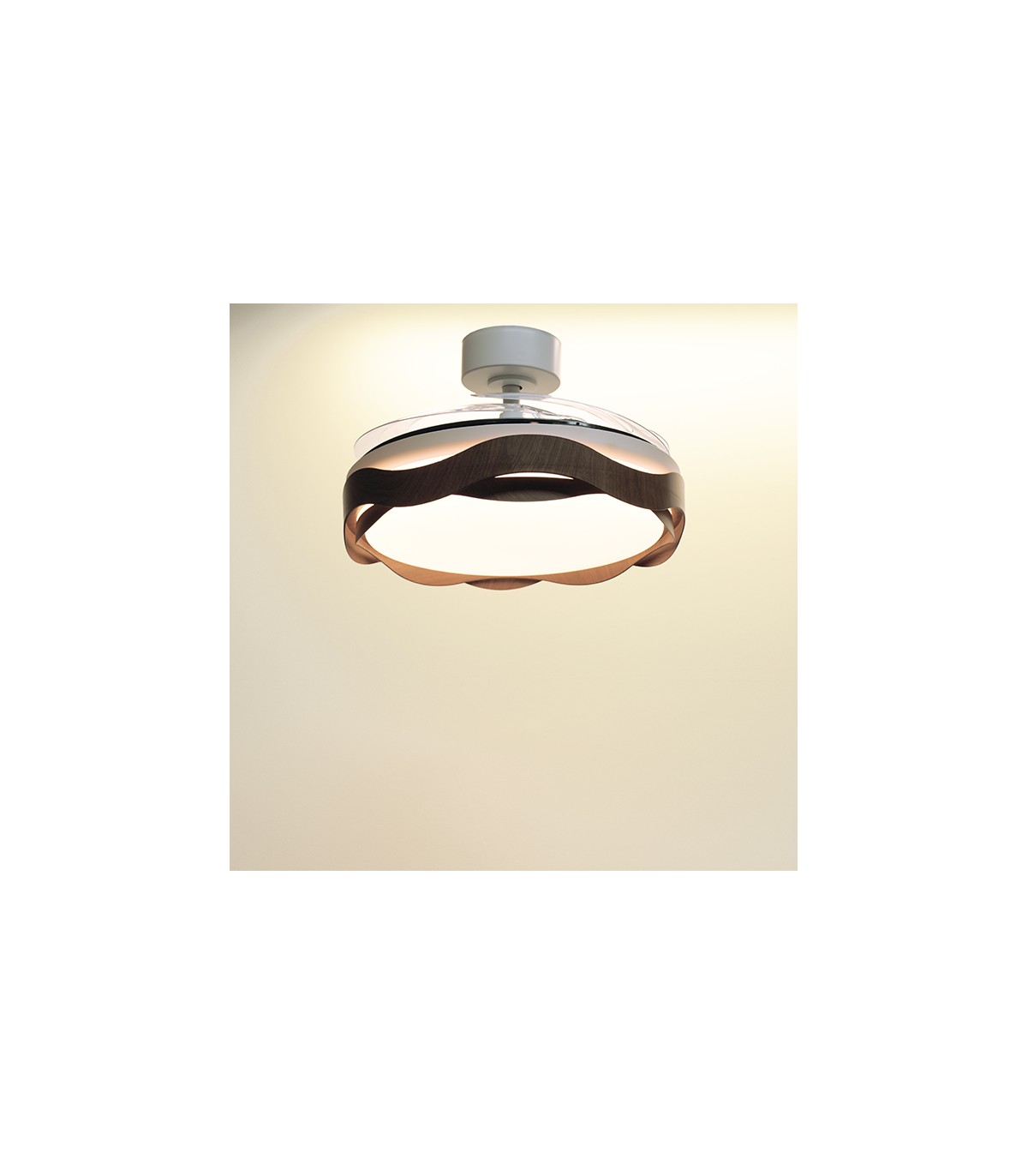 Ventilador ONDAS DC 72W 6480Lm 4 Aspas Blanco/Roble CCT