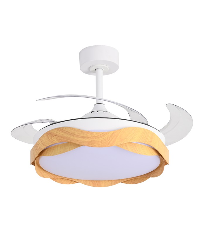 Ventilador ONDAS DC 72W 6480Lm 4 Aspas Blanco/Haya CCT