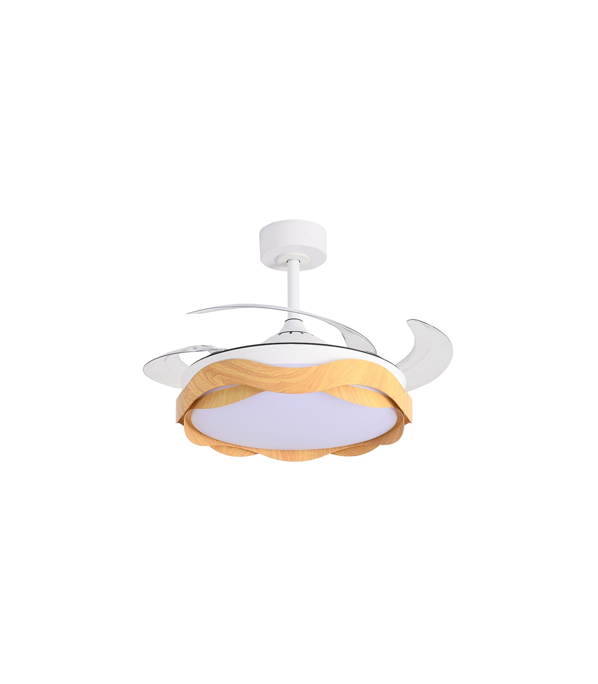 Ventilador ONDAS DC 72W 6480Lm 4 Aspas Blanco/Haya CCT