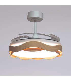 Ventilador ONDAS DC 72W 6480Lm 4 Aspas Blanco/Haya CCT