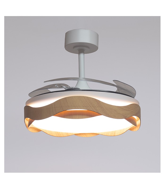 Ventilador ONDAS DC 72W 6480Lm 4 Aspas Blanco/Haya CCT