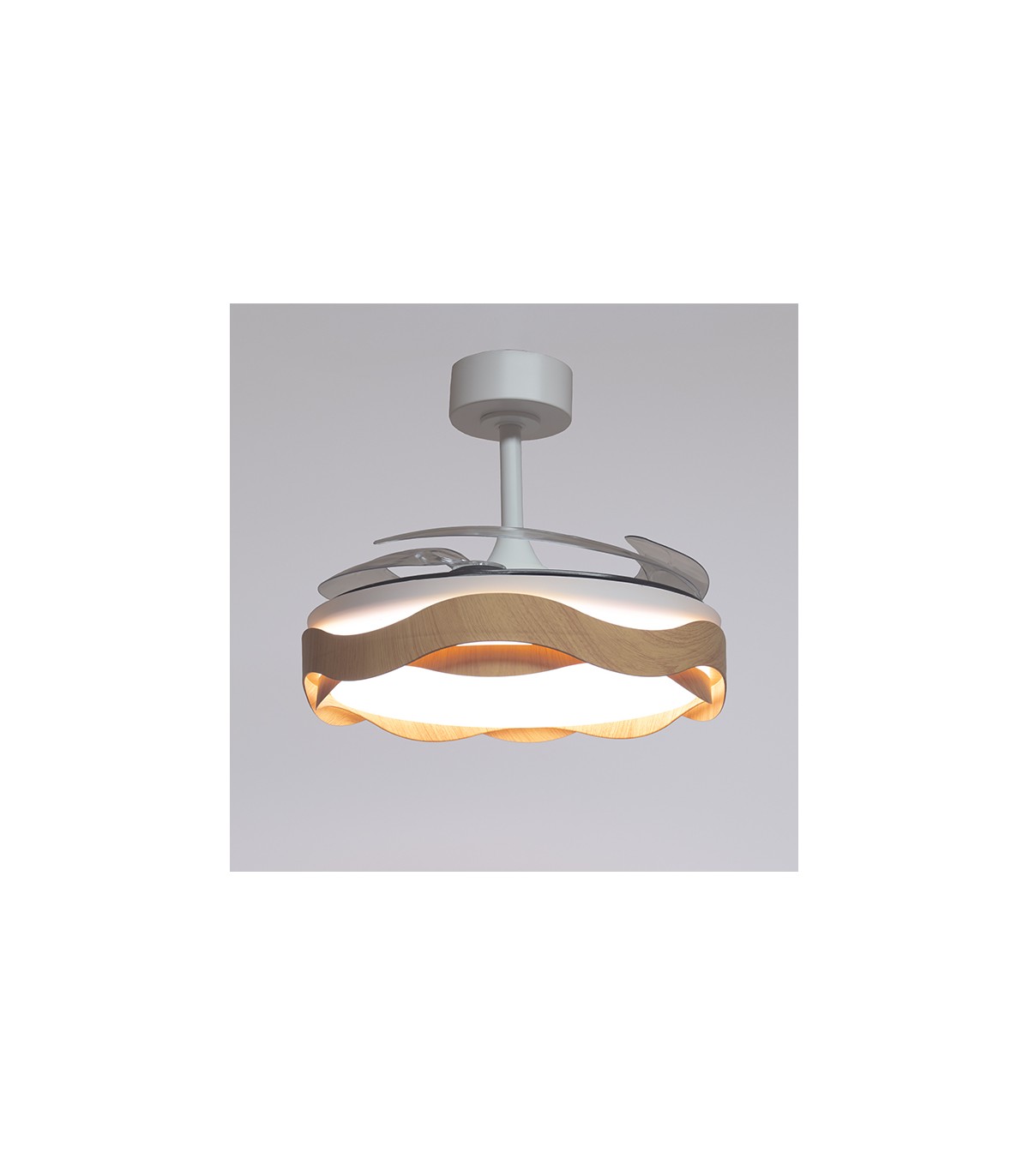 Ventilador ONDAS DC 72W 6480Lm 4 Aspas Blanco/Haya CCT