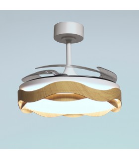 Ventilador ONDAS DC 72W 6480Lm 4 Aspas Blanco/Haya CCT