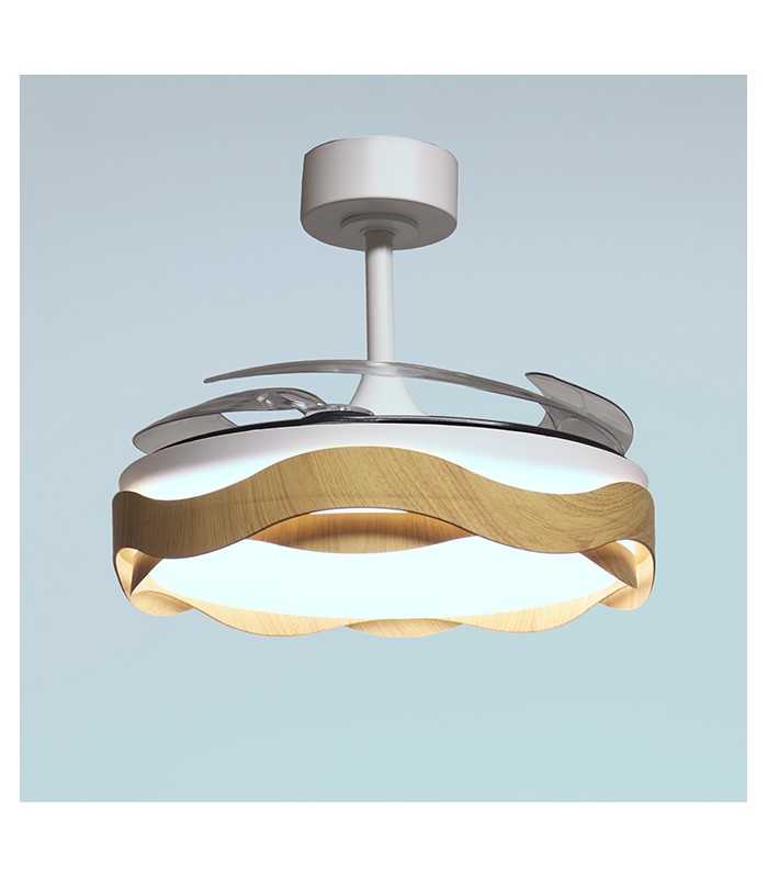 Ventilador ONDAS DC 72W 6480Lm 4 Aspas Blanco/Haya CCT