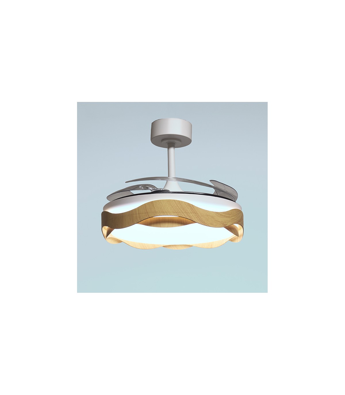 Ventilador ONDAS DC 72W 6480Lm 4 Aspas Blanco/Haya CCT
