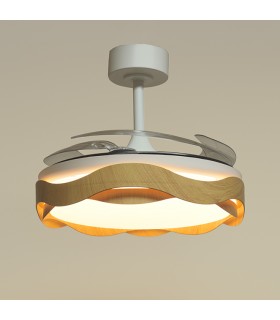 Ventilador ONDAS DC 72W 6480Lm 4 Aspas Blanco/Haya CCT