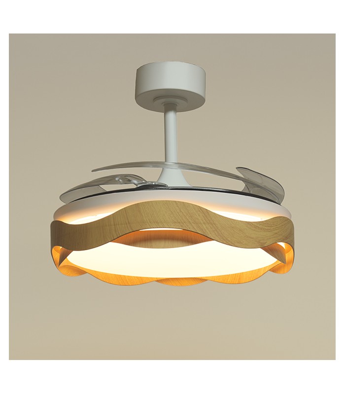 Ventilador ONDAS DC 72W 6480Lm 4 Aspas Blanco/Haya CCT