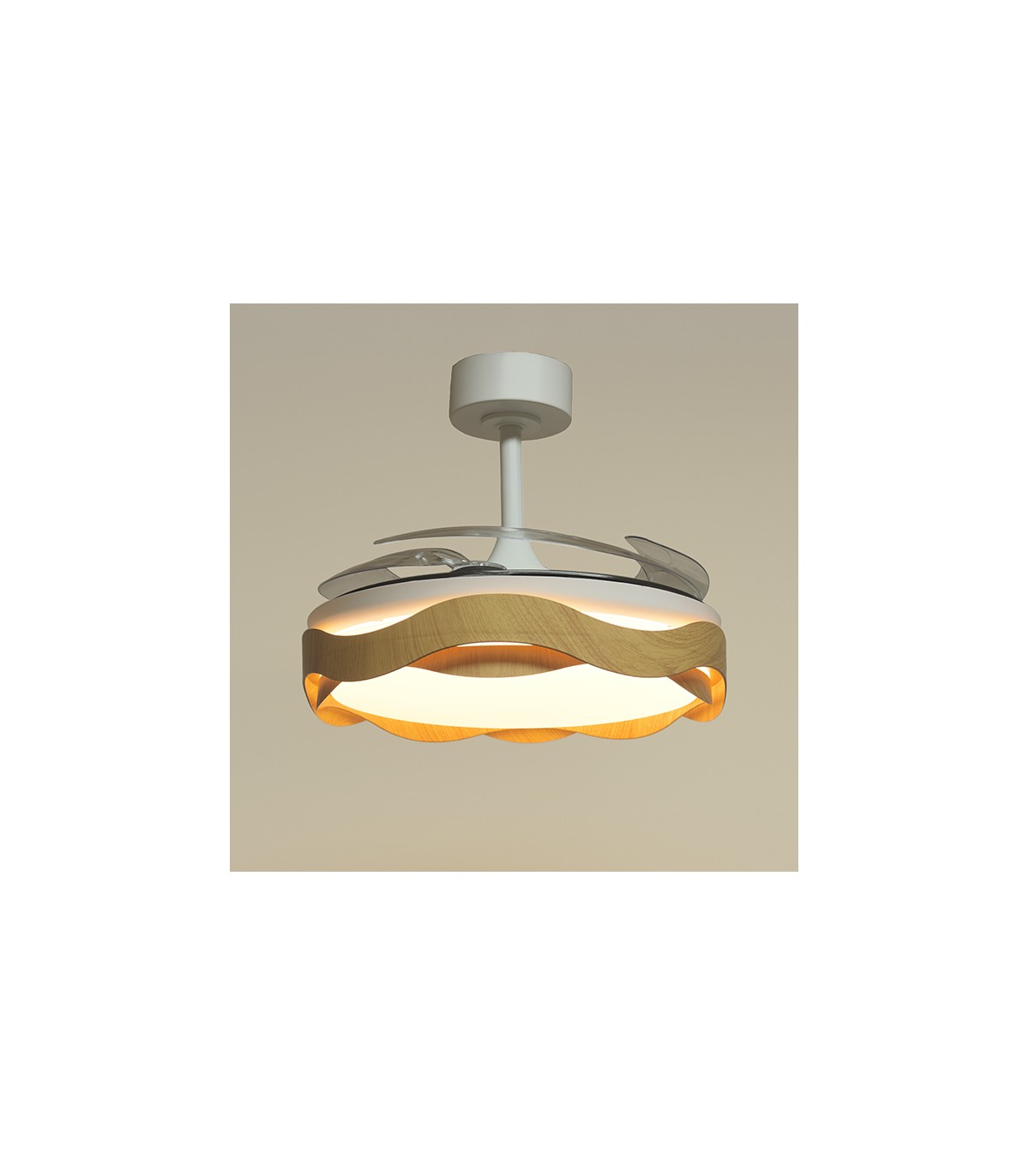 Ventilador ONDAS DC 72W 6480Lm 4 Aspas Blanco/Haya CCT