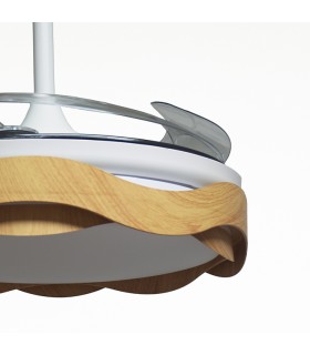 Ventilador ONDAS DC 72W 6480Lm 4 Aspas Blanco/Haya CCT