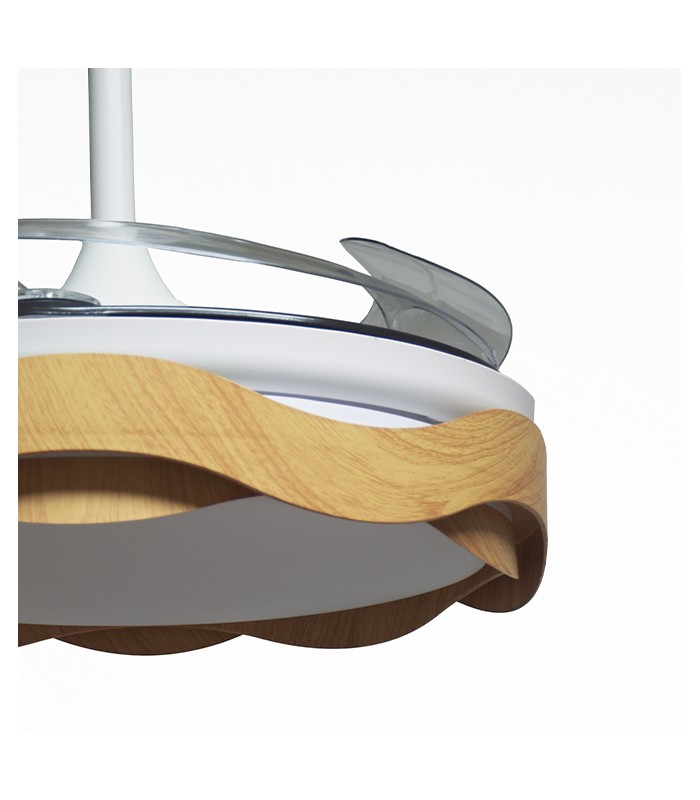 Ventilador ONDAS DC 72W 6480Lm 4 Aspas Blanco/Haya CCT
