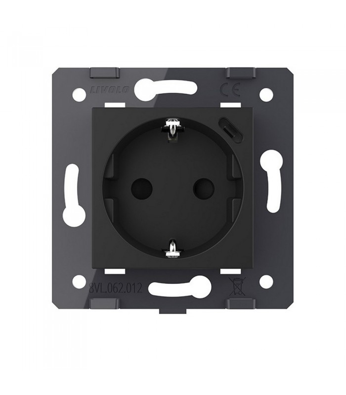 Toma Schuko + USB C 16A Negro LIVOLO 3.0