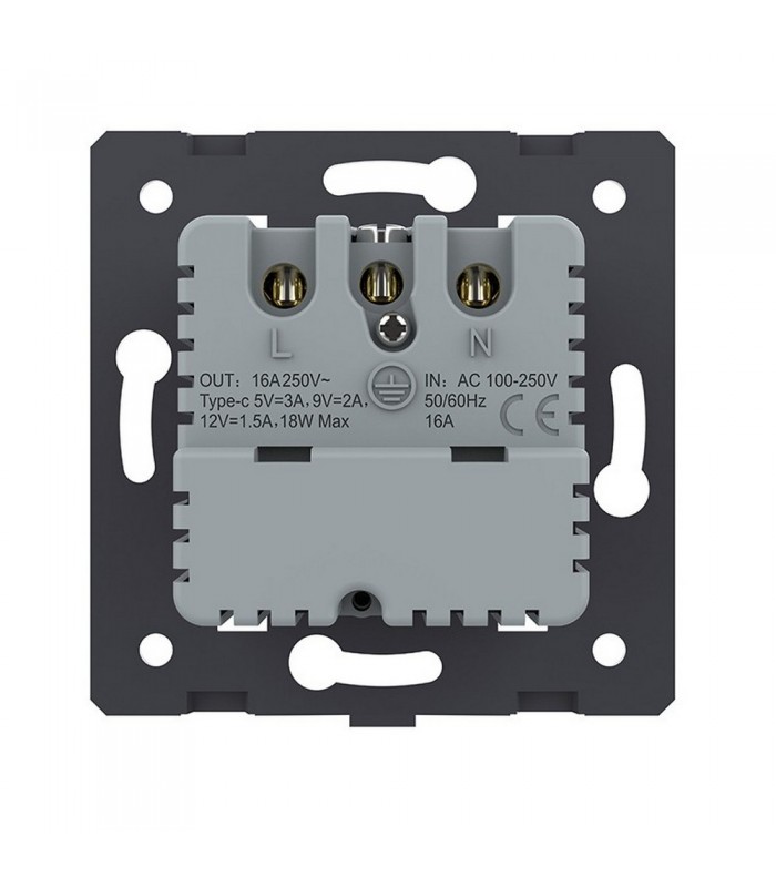 Toma Schuko + USB C 16A Negro LIVOLO 3.0
