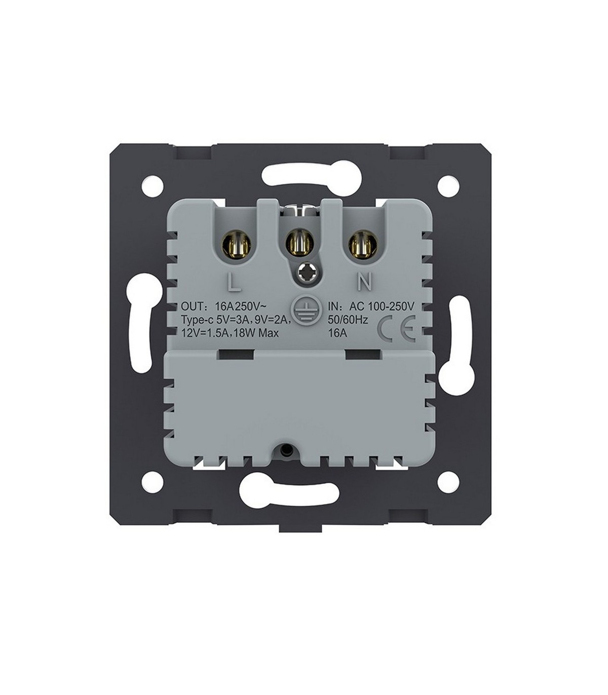Toma Schuko + USB C 16A Negro LIVOLO 3.0