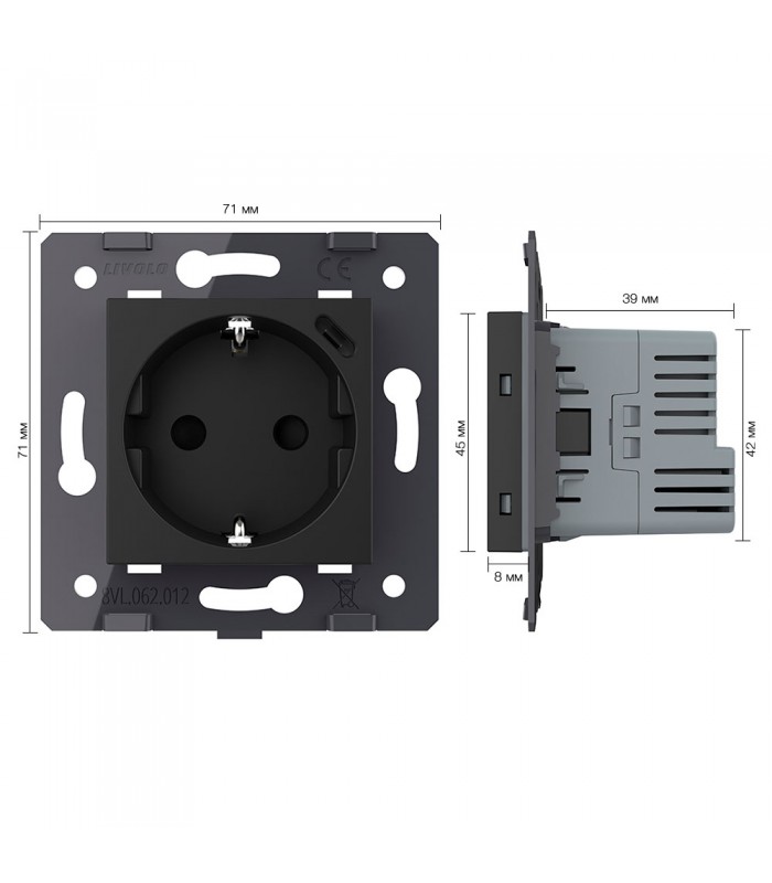 Toma Schuko + USB C 16A Negro LIVOLO 3.0