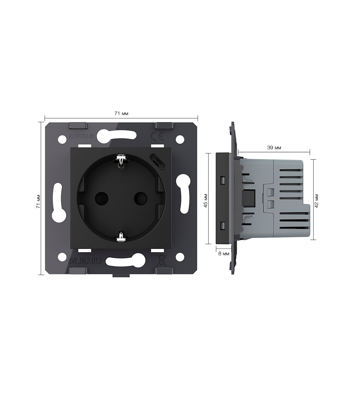 Toma Schuko + USB C 16A Negro LIVOLO 3.0