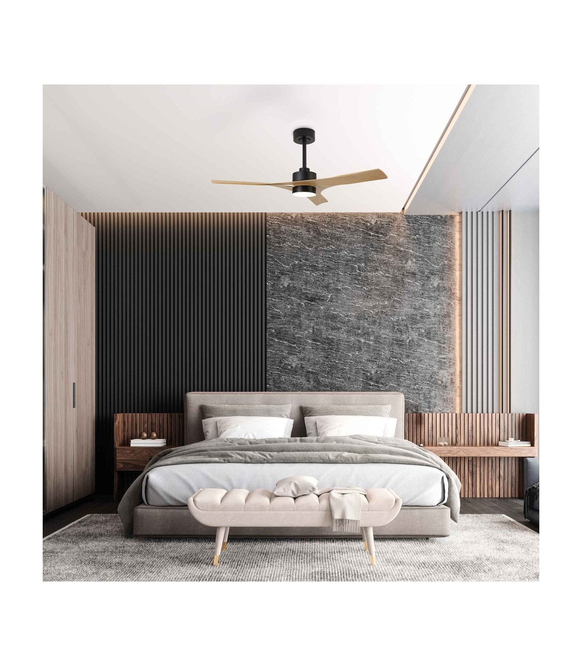 Ventilador THAY DC APP Negro/Madera 30W 3300Lm 3 Aspas CCT