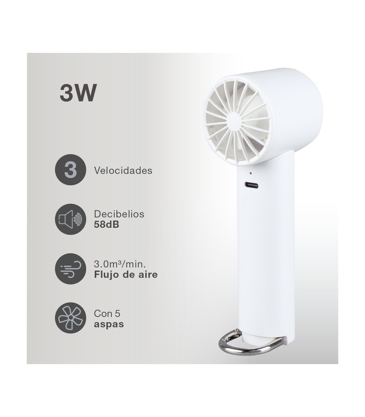 Mini ventilador de mano LUVO USB recargable Blanco