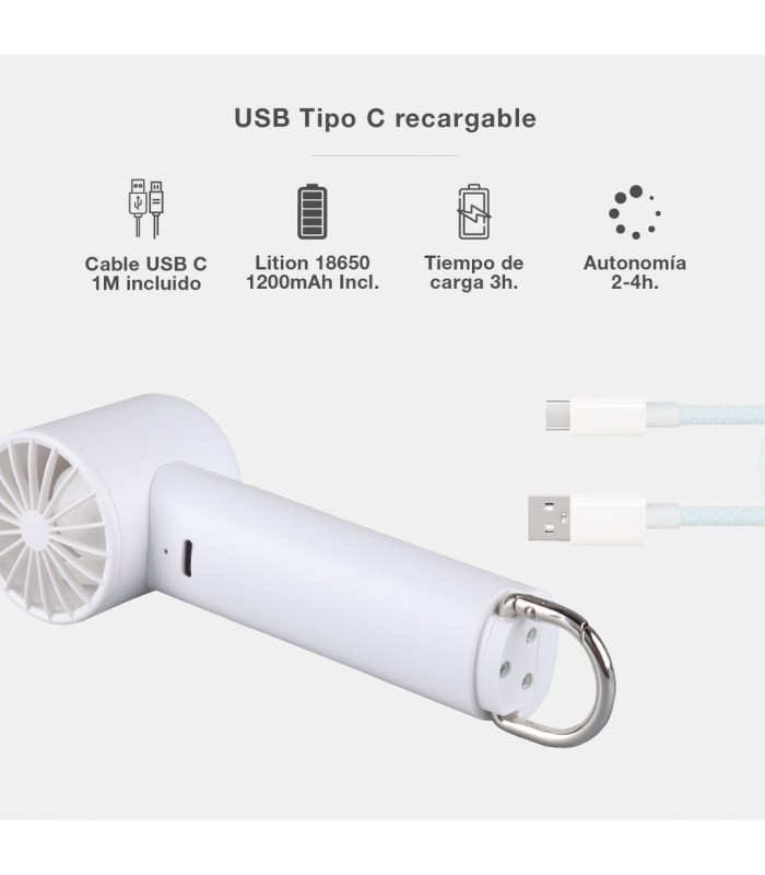 Mini ventilador de mano LUVO USB recargable Blanco
