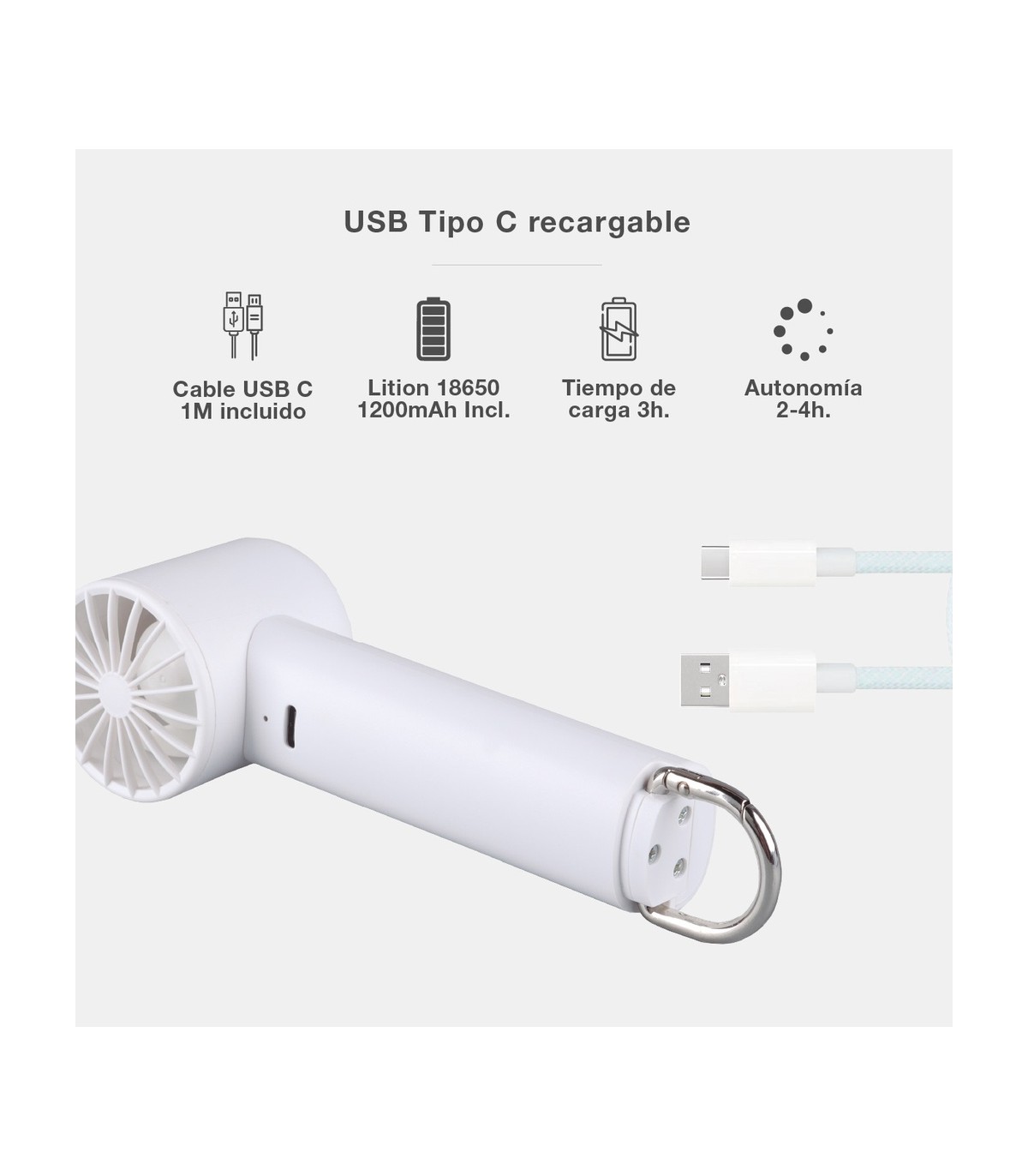 Mini ventilador de mano LUVO USB recargable Blanco