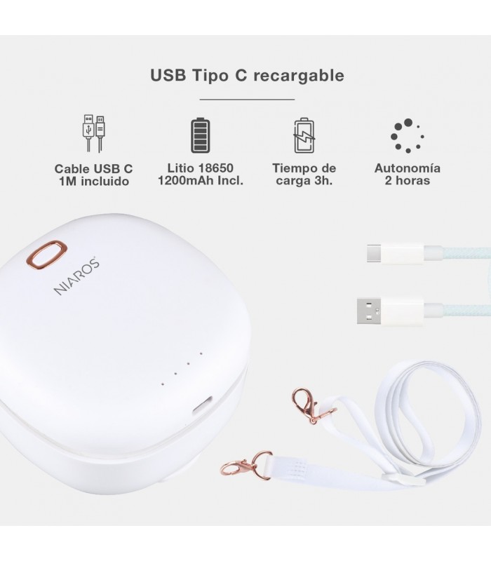 Ventilador portátil YULARA USB recargable Blanco