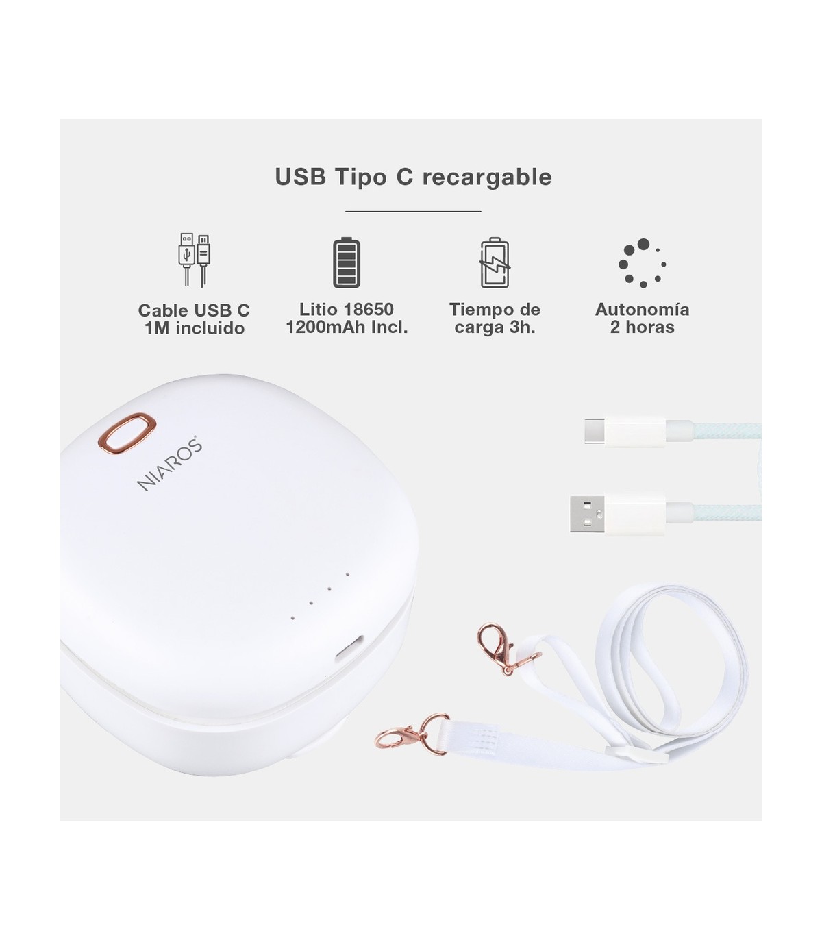 Ventilador portátil YULARA USB recargable Blanco